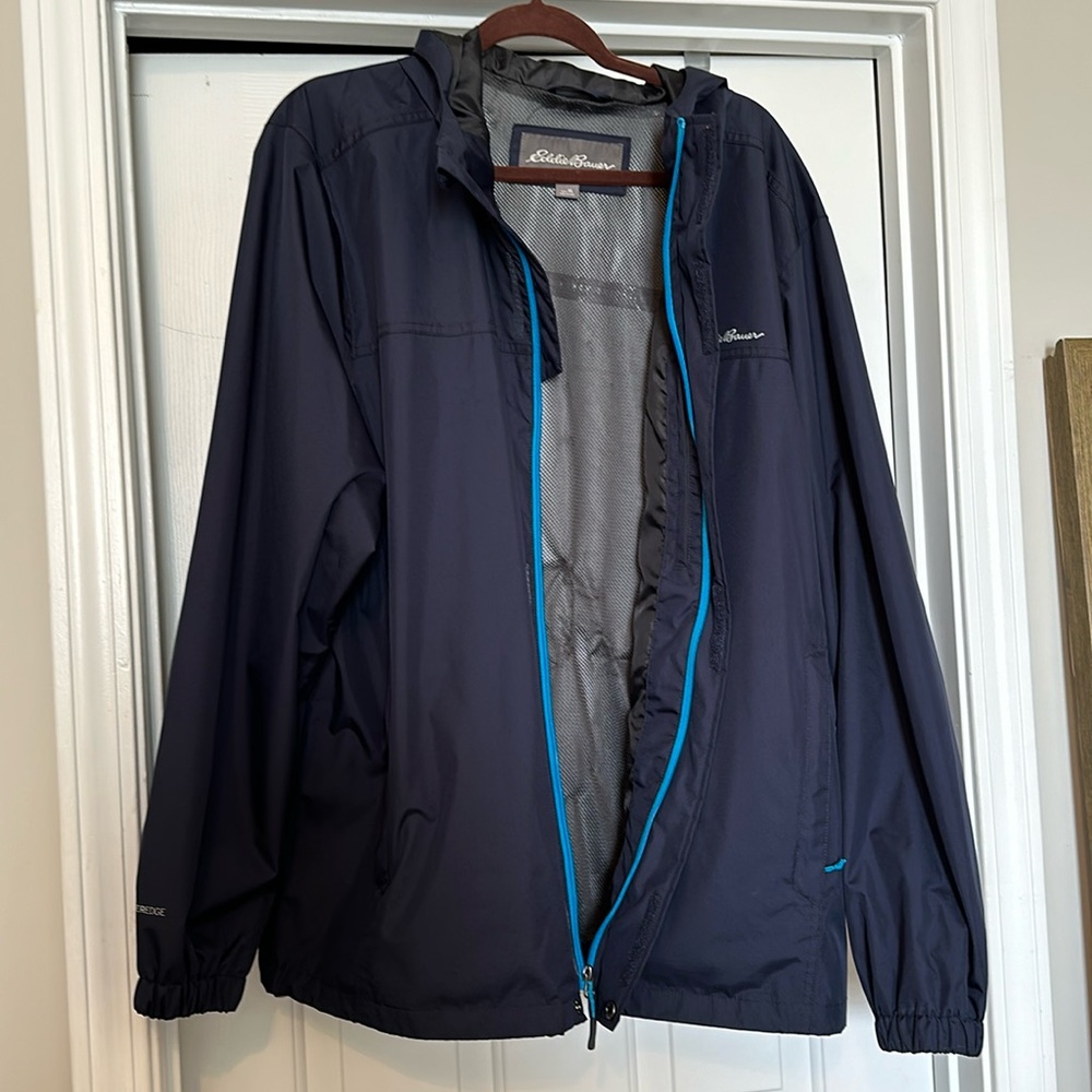Eddie Bauer Weatheredge Men's Navy Blue Hooded Full Zip Jacket Size XL